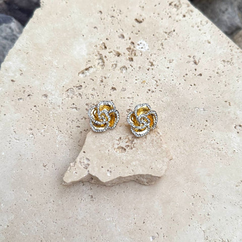 Gold Plated Crystal Encrusted Flower Stud Earrings