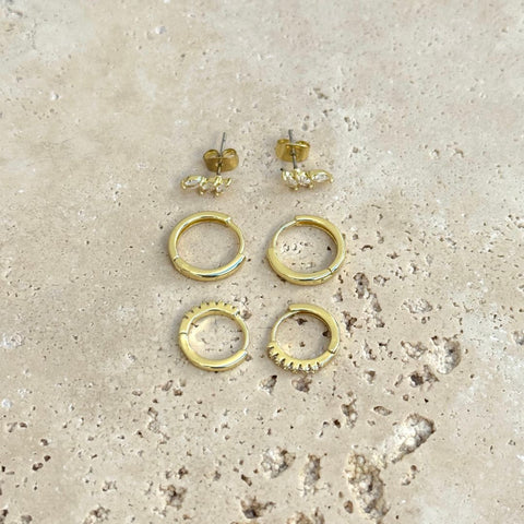 14k Gold Plated Huggie and Stud Earring Set