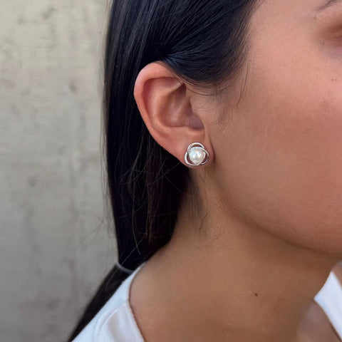 Silver Plated Freshwater Pearl Stud Earrings
