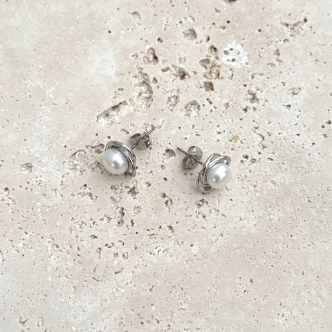 Silver Plated Freshwater Pearl Stud Earrings