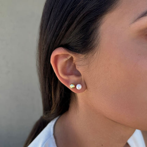 14k Gold Plated Ball, Solitaire, and Freshwater Pearl Stud Earring Set