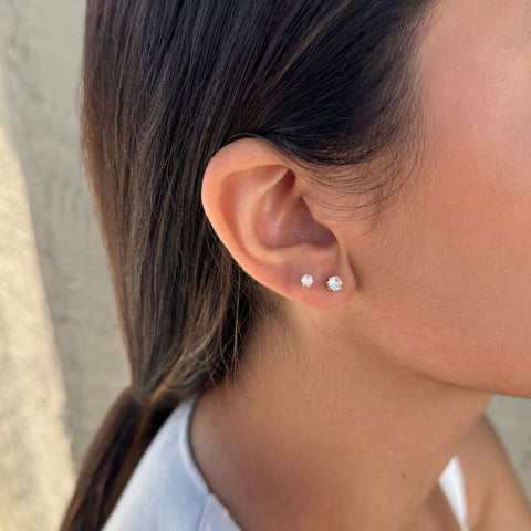 14k Gold Plated CZ Hoop and Solitaire Stud Set