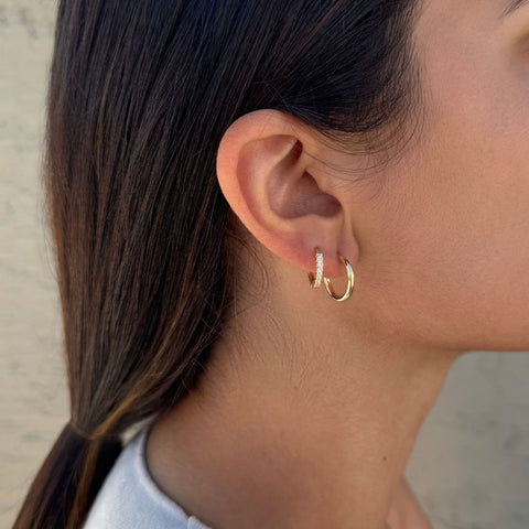14k Gold Plated CZ Hoop and Solitaire Stud Set