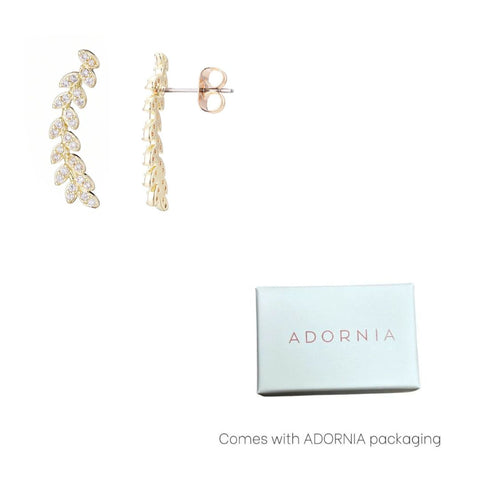 14k Gold Plated Curved CZ Leaf Drop Earrings