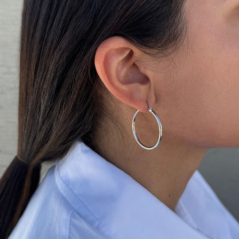 Silver Plated Infinity CZ and Plain Hoop Earring Set