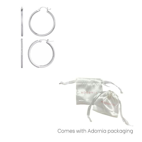 Silver Plated Infinity CZ and Plain Hoop Earring Set