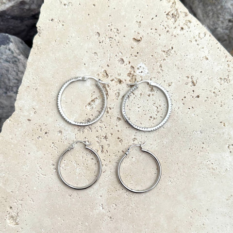 Silver Plated Infinity CZ and Plain Hoop Earring Set