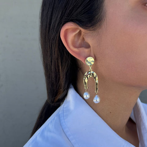 Gold Plated Faux Pearl Statement Earrings