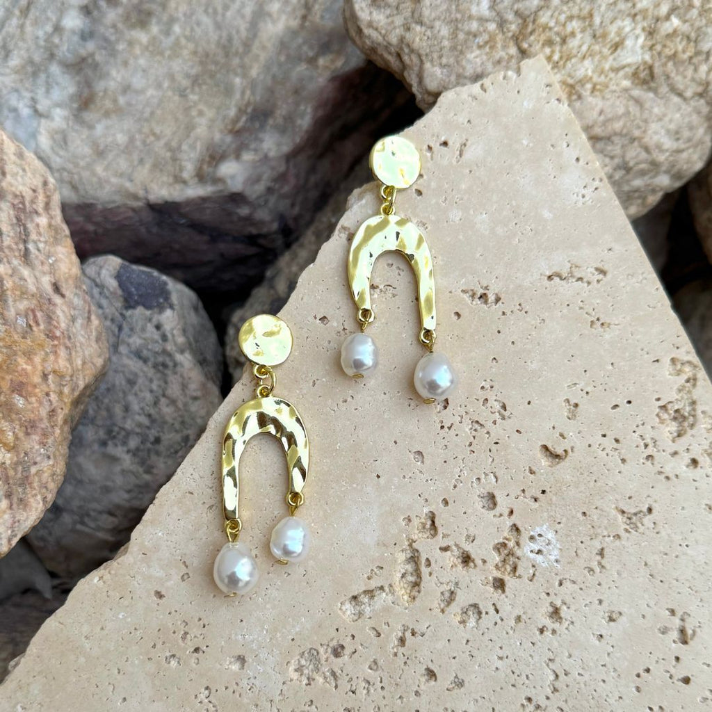 Gold Plated Faux Pearl Statement Earrings