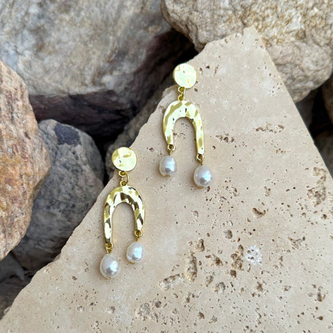 Gold Plated Faux Pearl Statement Earrings