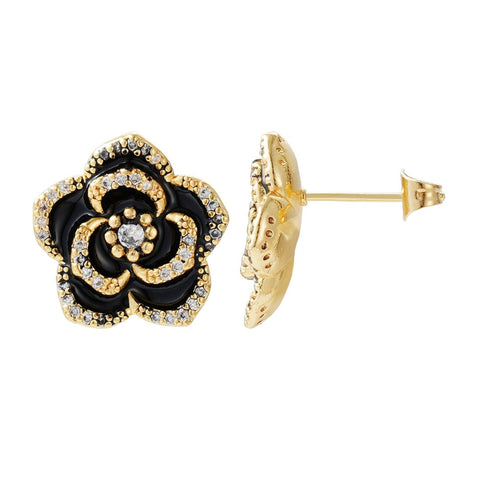 14k Gold Plated Black CZ Carnelian Earrings