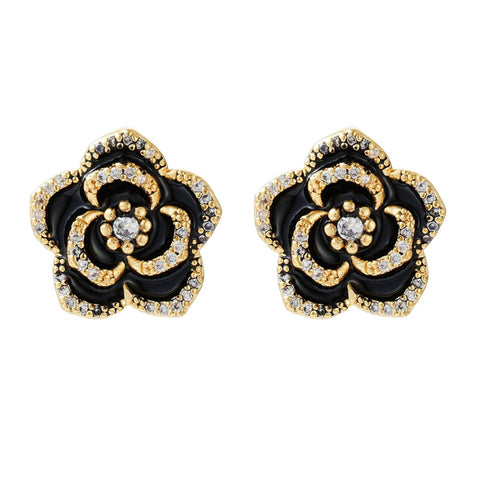 14k Gold Plated Black CZ Carnelian Earrings
