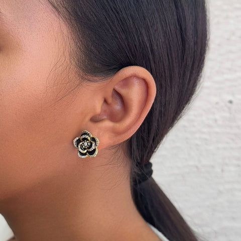 14k Gold Plated Black CZ Carnelian Earrings