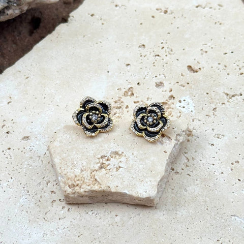 14k Gold Plated Black CZ Carnelian Earrings