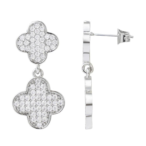 Silver Plated CZ Clover Drop Earrings