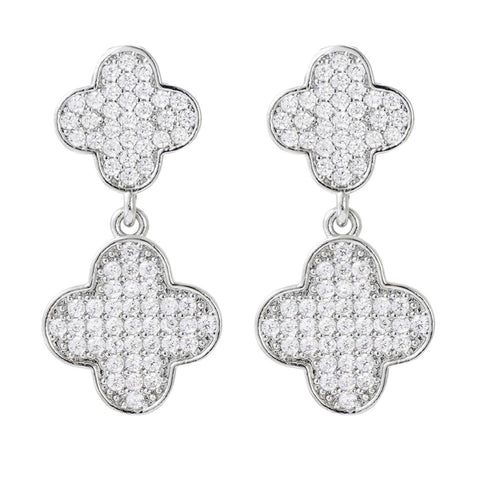 Silver Plated CZ Clover Drop Earrings