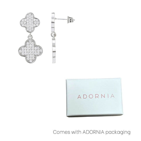 Silver Plated CZ Clover Drop Earrings