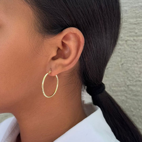 14k Gold Plated Infinity CZ and Plain Hoop Earring Set