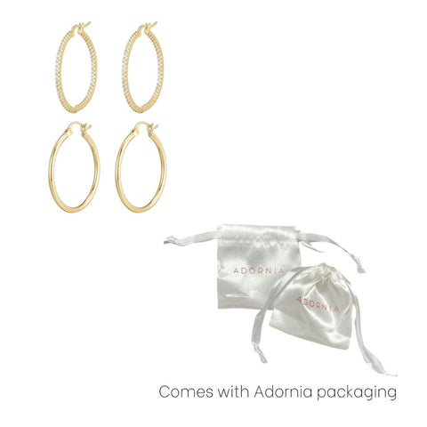 14k Gold Plated Infinity CZ and Plain Hoop Earring Set