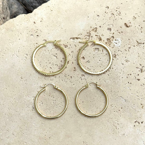 14k Gold Plated Infinity CZ and Plain Hoop Earring Set