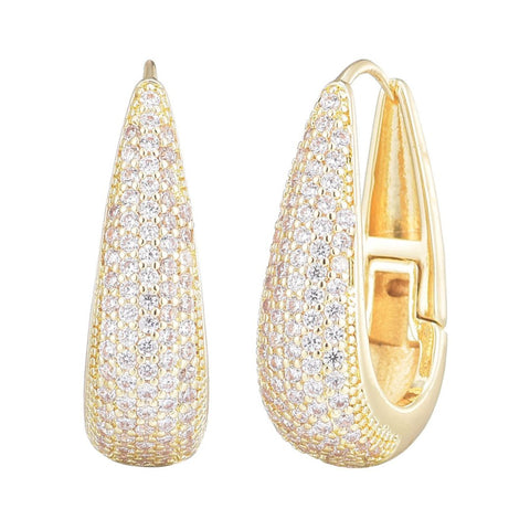 14k Gold Plated CZ Secure Hinge Hoop