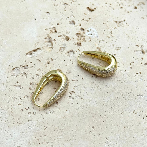 14k Gold Plated CZ Secure Hinge Hoop
