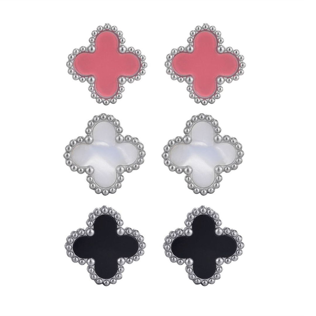 Tarnish Resistant Silver Plated Set of 3 Clover Stud Earrings