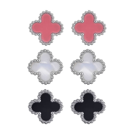 Tarnish Resistant Silver Plated Set of 3 Clover Stud Earrings