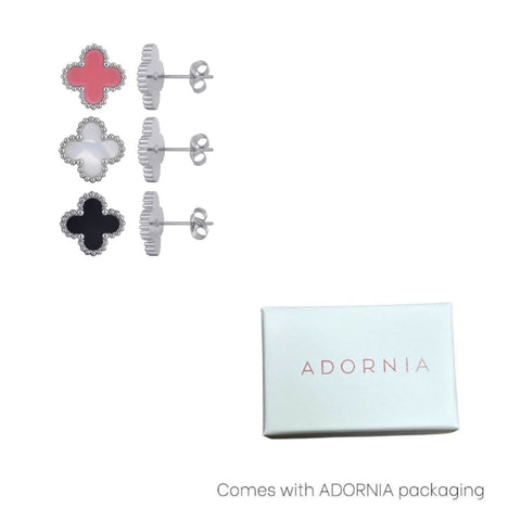 Tarnish Resistant Silver Plated Set of 3 Clover Stud Earrings