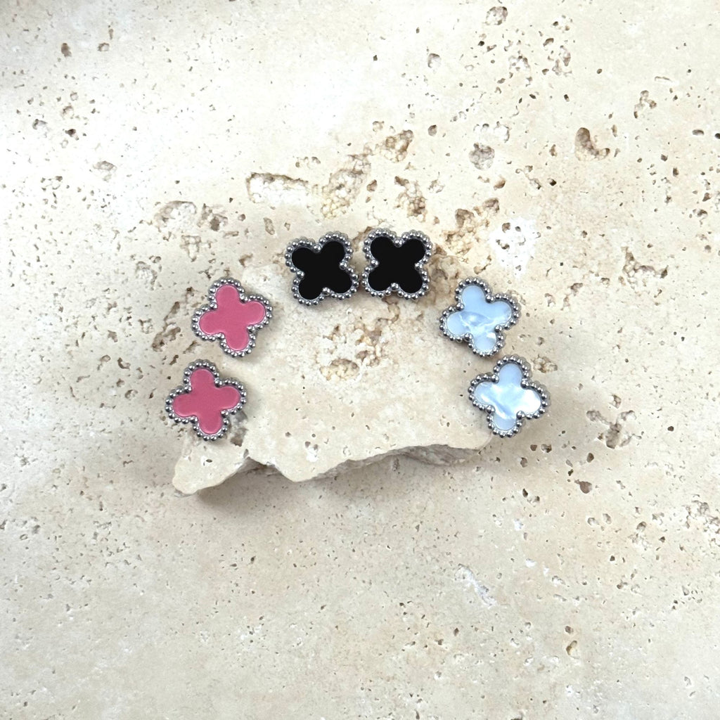 Tarnish Resistant Silver Plated Set of 3 Clover Stud Earrings