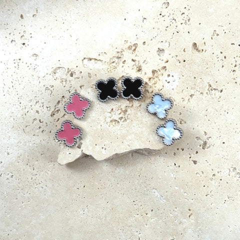 Tarnish Resistant Silver Plated Set of 3 Clover Stud Earrings