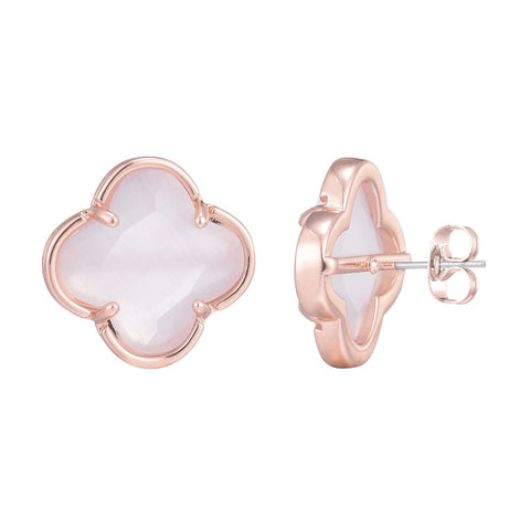 14k Rose Gold Plated Clover Stone Stud Earrings