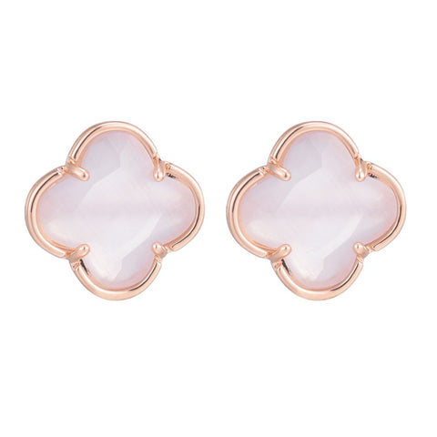 14k Rose Gold Plated Clover Stone Stud Earrings