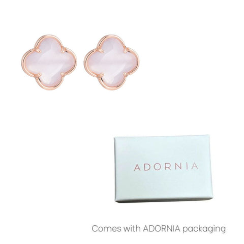 14k Rose Gold Plated Clover Stone Stud Earrings