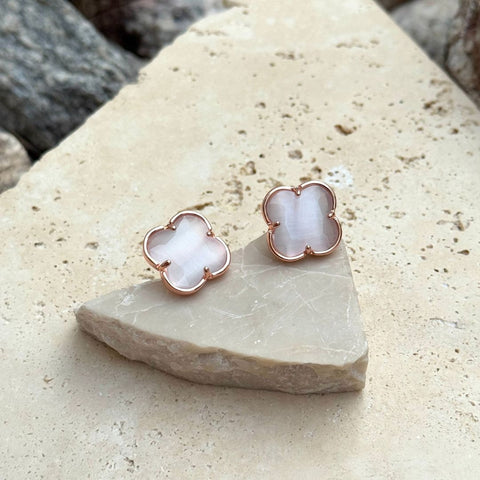 14k Rose Gold Plated Clover Stone Stud Earrings