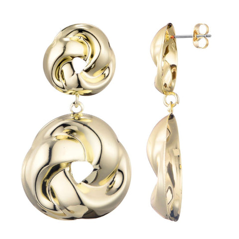 Gold Plated Double Knot Drop Earrings