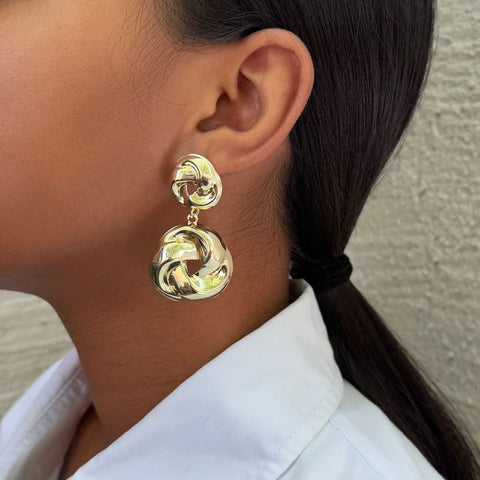 Gold Plated Double Knot Drop Earrings
