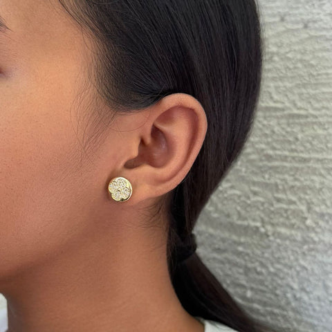 14k Gold Plated Mismatched CZ Clover Stud Earring Pair