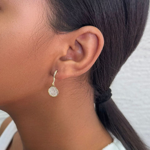 14k Gold Plated CZ Wavy Pebble Earrings