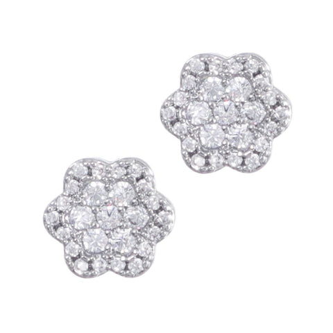 Silver Plated CZ Flower Halo Stud Earrings