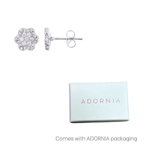 Silver Plated CZ Flower Halo Stud Earrings