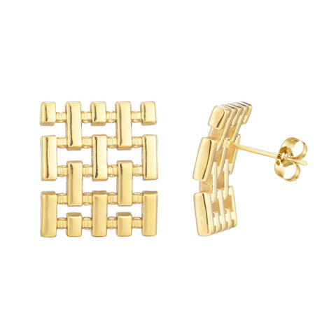 Tarnish Resistant 18k Gold Plated Grid Studs