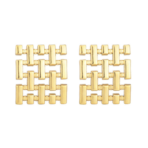 Tarnish Resistant 18k Gold Plated Grid Studs