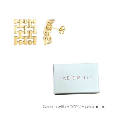 Tarnish Resistant 18k Gold Plated Grid Studs