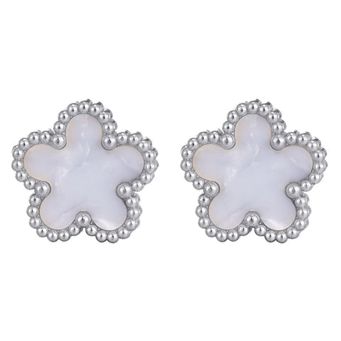 Tarnish Resistant Silver Plated Mother of Pearl 5-Leaf Clover Stud Earrings