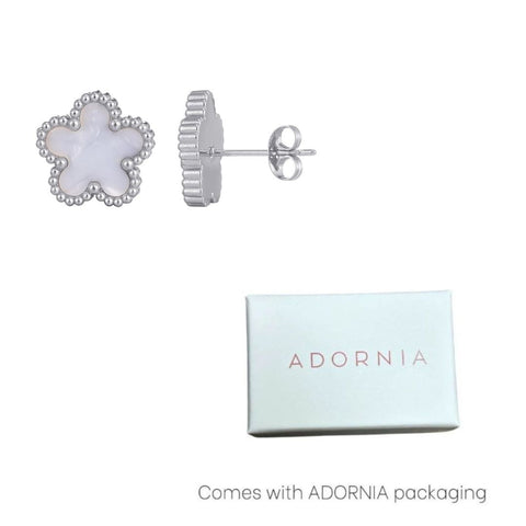 Tarnish Resistant Silver Plated Mother of Pearl 5-Leaf Clover Stud Earrings