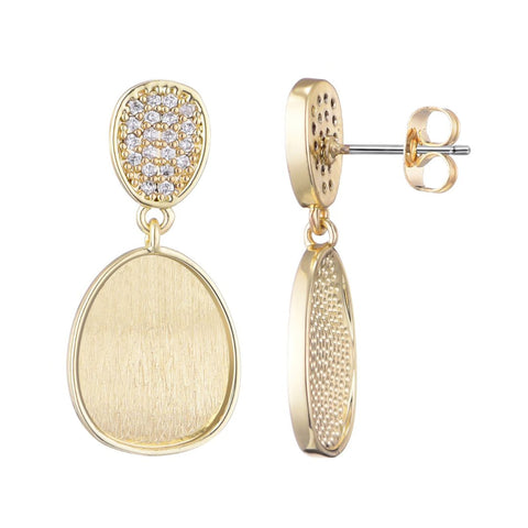 14k Gold Plated Satin Finish Crystal Drop Earrings