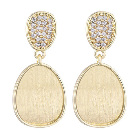 14k Gold Plated Satin Finish Crystal Drop Earrings