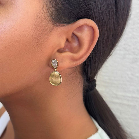 14k Gold Plated Satin Finish Crystal Drop Earrings