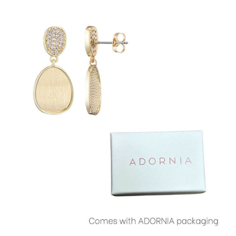 14k Gold Plated Satin Finish Crystal Drop Earrings